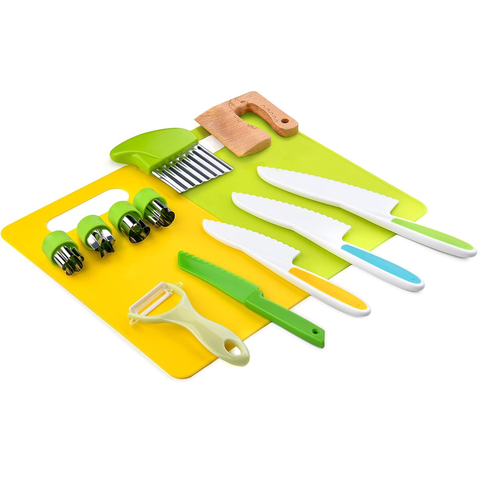 13/17 PCS Kids Cooking sets Real Cooking Montessori Kitchen Tools for Toddlers Kids Safe Knives for 2/3/4/5/6/7/8 Year Old