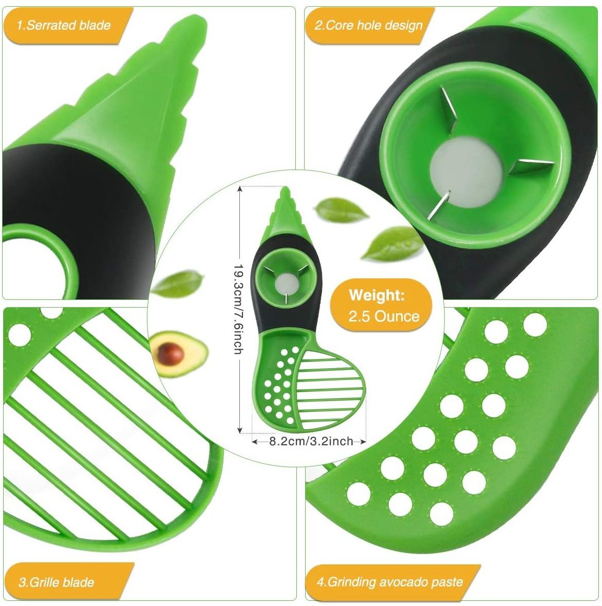 Existing  High Quality Plastic Multifunctional 3 in 1 Avocado Slicer