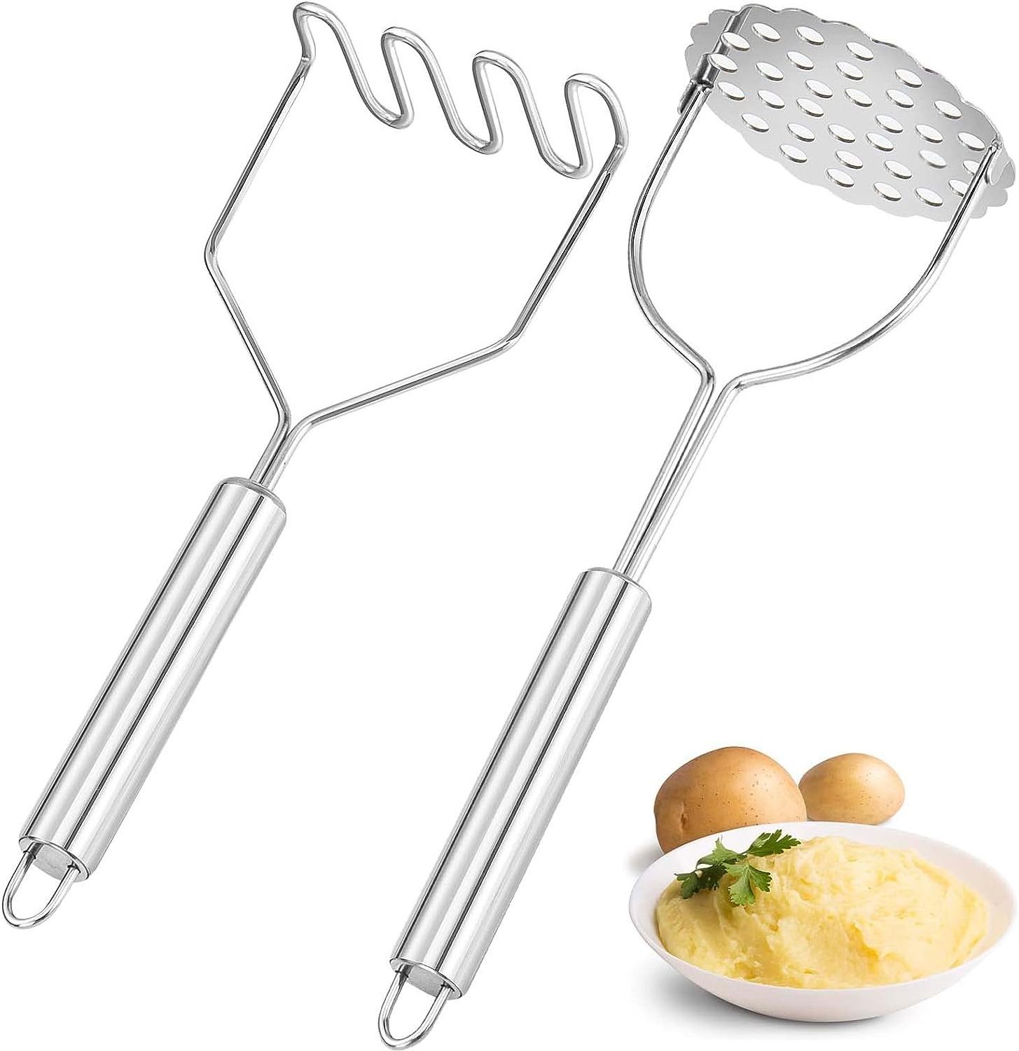 2 Pcs Potato Masher Stainless Steel press Kitchen Tool Wire Masher for Potatoes, Avocados, Beans, or Fruit & Vegetab