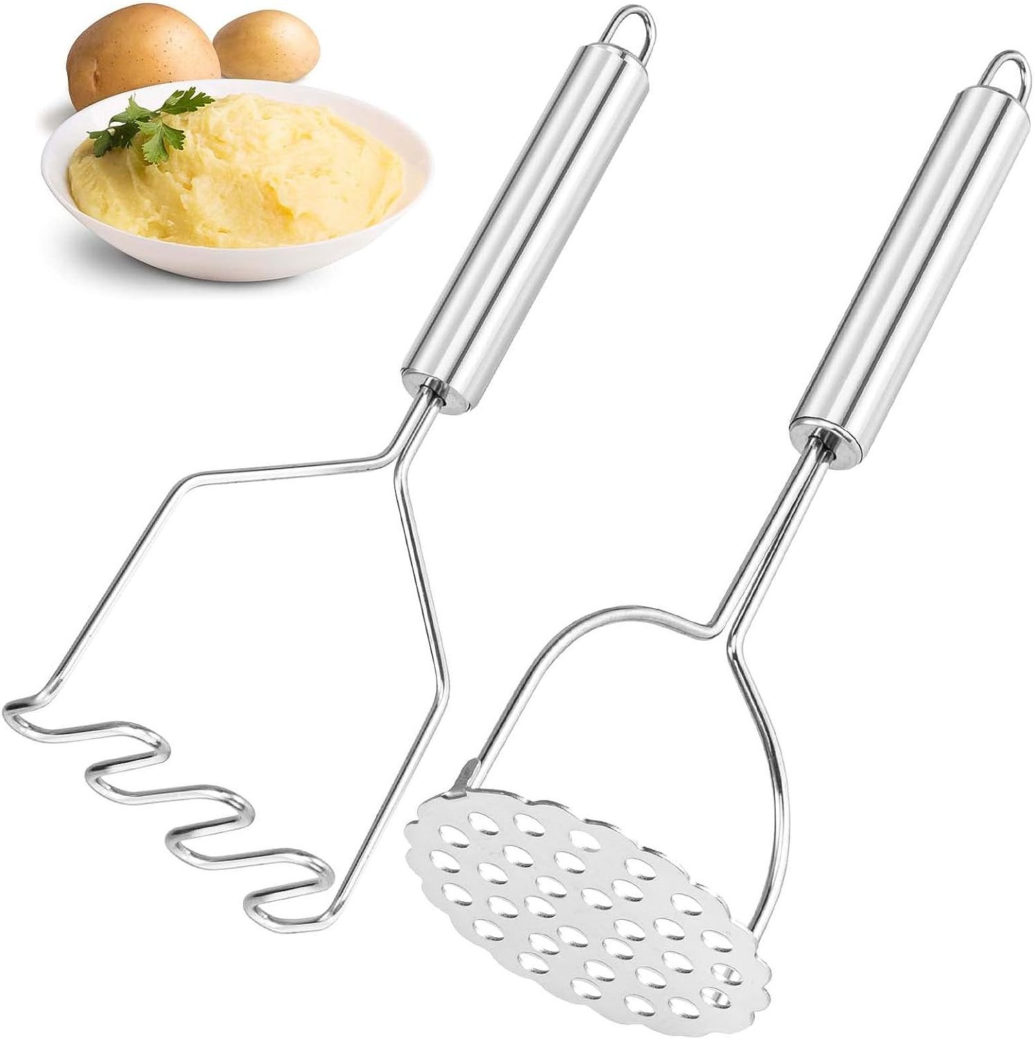 2 Pcs Potato Masher Stainless Steel press Kitchen Tool Wire Masher for Potatoes, Avocados, Beans, or Fruit & Vegetab