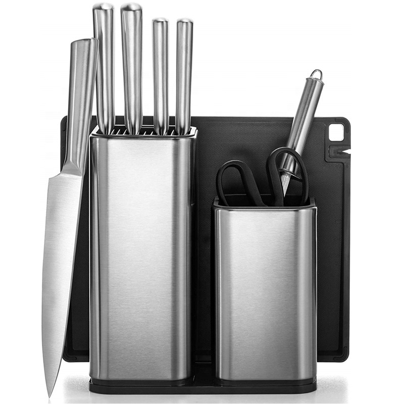 Stainless Steel Kitchen Worktop Organizer, Universal Knife Block and Utensil Holder