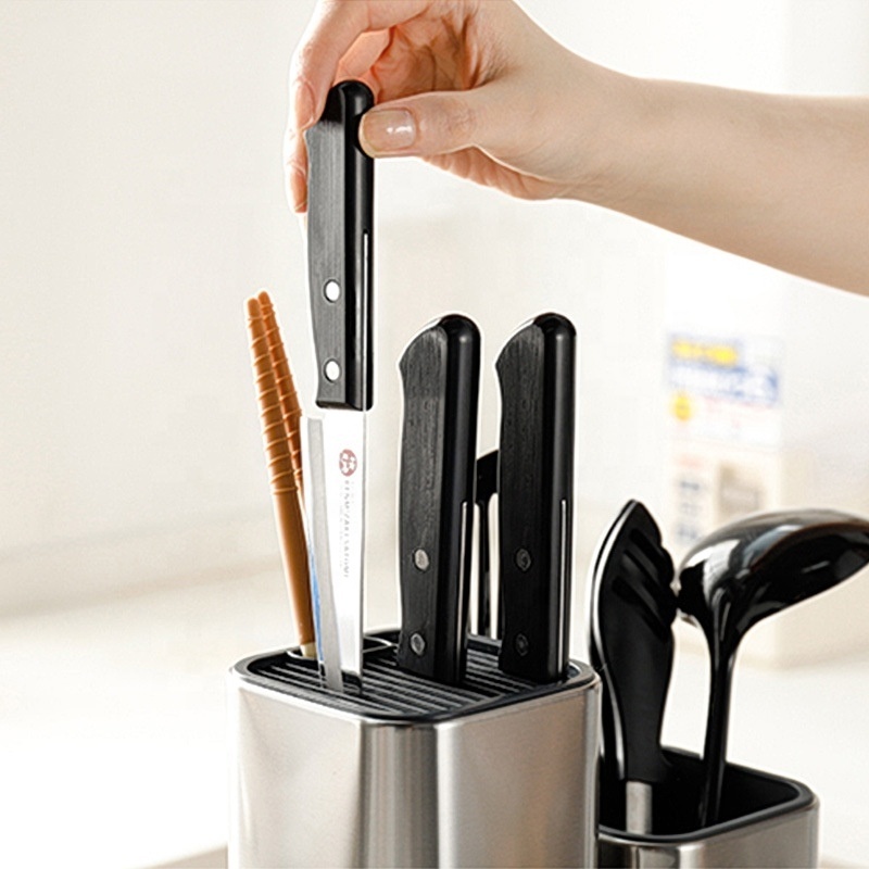 Stainless Steel Kitchen Worktop Organizer, Universal Knife Block and Utensil Holder