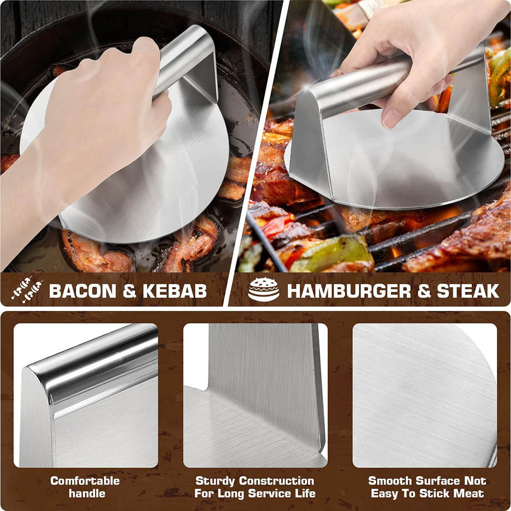 Smash Burger Press Kit Grill Spatula and Spice Dredge Shaker Stainless Steel Burger Smasher for Griddle