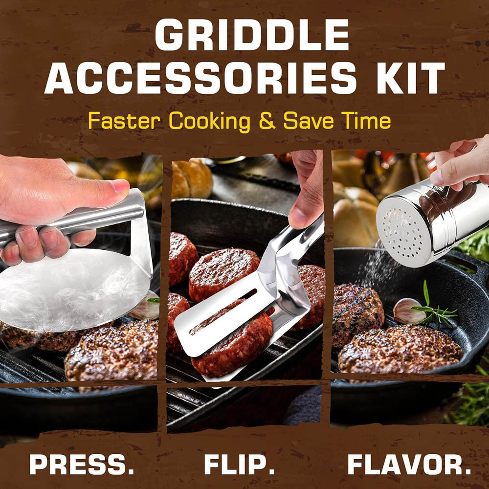 Smash Burger Press Kit Grill Spatula and Spice Dredge Shaker Stainless Steel Burger Smasher for Griddle