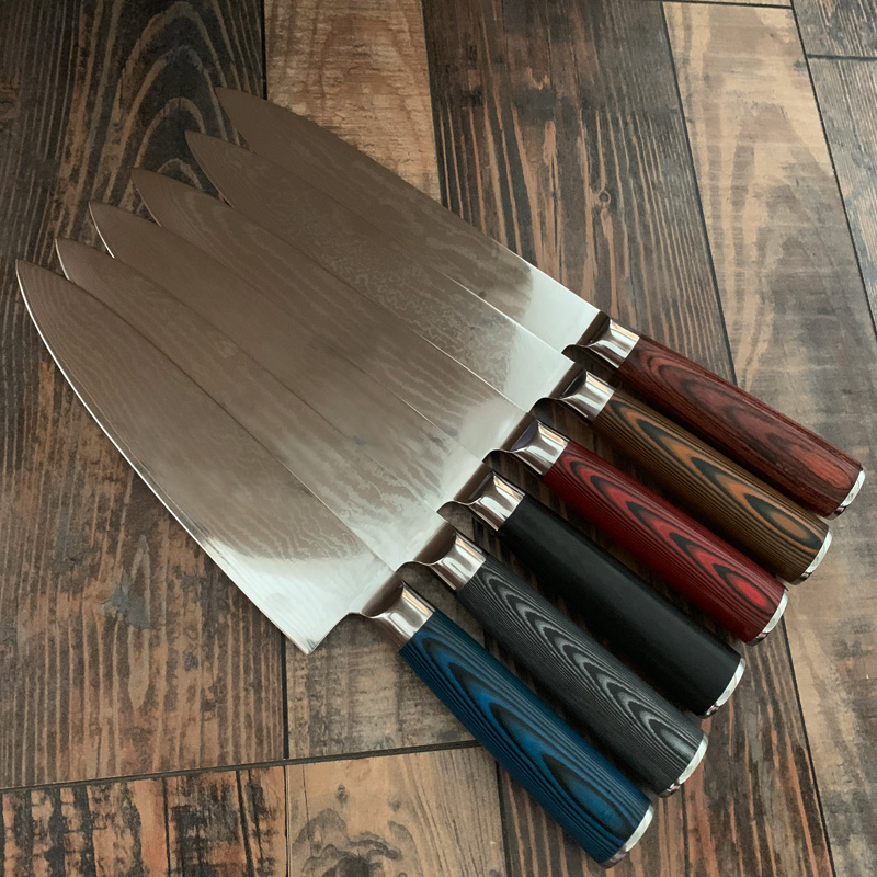 Top Quality Professional Custom Logo Kitchen Cooking High Carbon Stainless Steel 8 Inch 67 Layers VG10 Blade Damascus Chef Knife