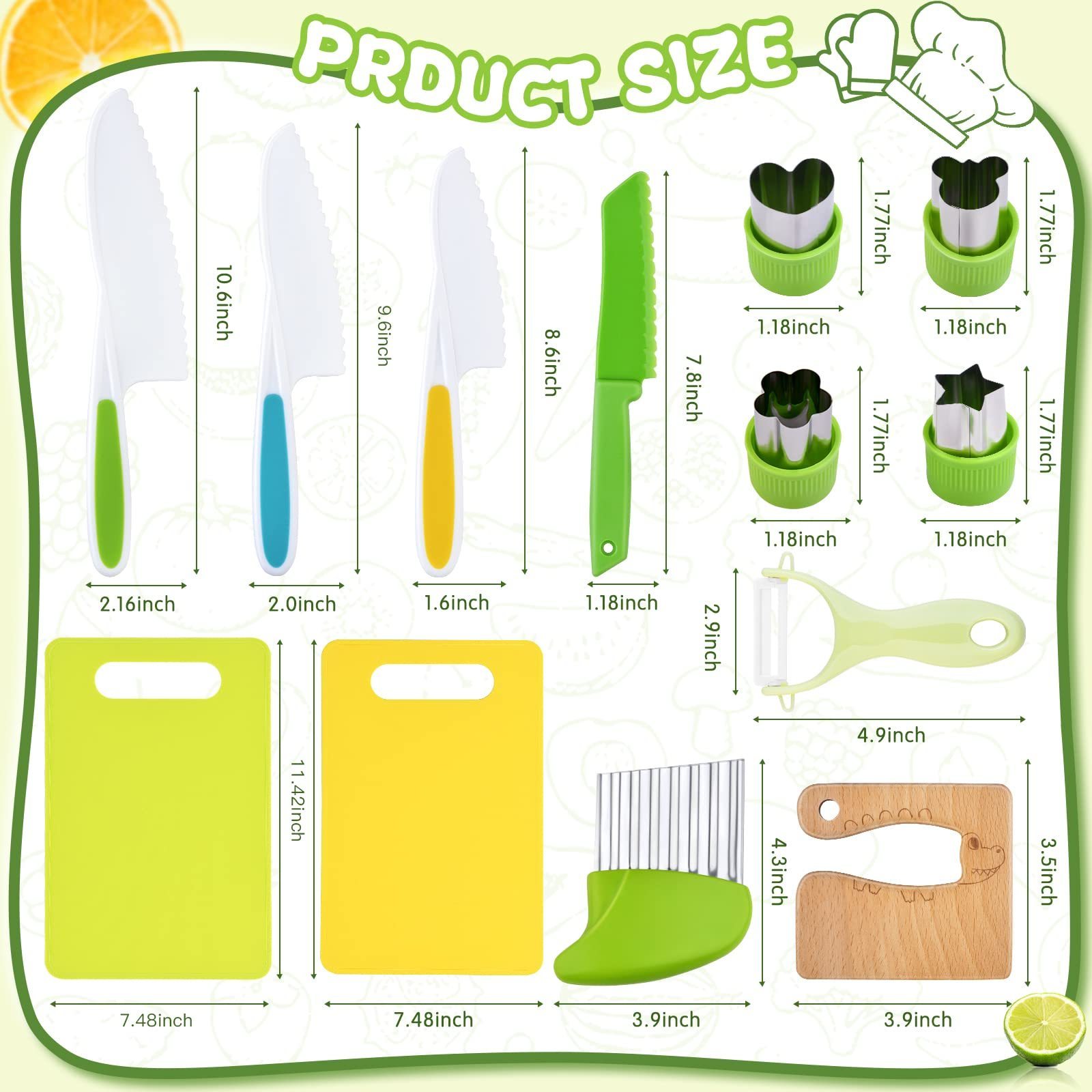 13/17 PCS Kids Cooking sets Real Cooking Montessori Kitchen Tools for Toddlers Kids Safe Knives for 2/3/4/5/6/7/8 Year Old