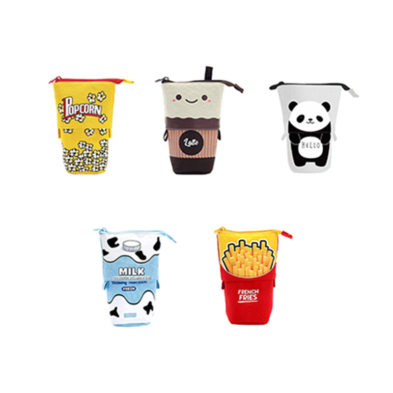 Cartoon Animal Printing  Canvas Pen Holder Pop-up Pencil Case Korean Telescopic Pencil Bag Zipper Retractable Pencil Pouch