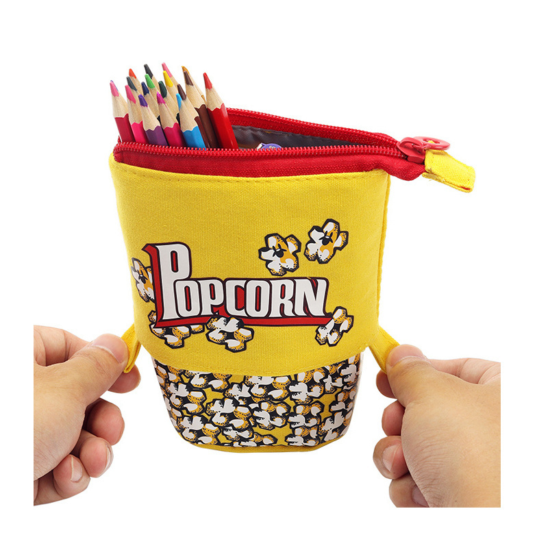 Cartoon Animal Printing  Canvas Pen Holder Pop-up Pencil Case Korean Telescopic Pencil Bag Zipper Retractable Pencil Pouch