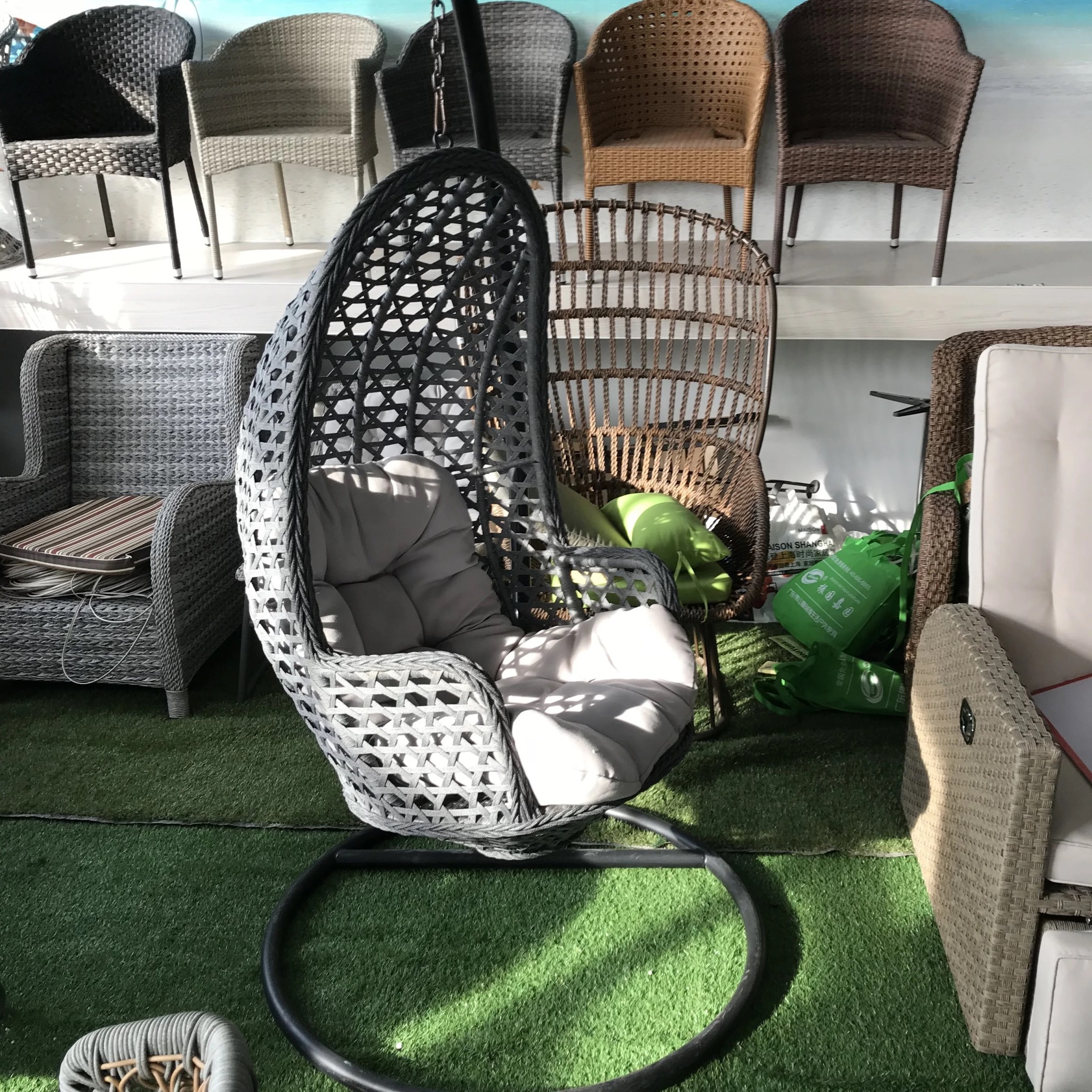 Best Selling  modern New design UV-proof hand-weaved woven-belt swing chair garden hanging chair