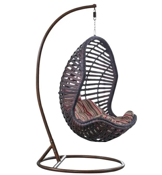 Hot Sale outdoor waterproof double seat hanging egg swing chair with metal stand woven belt indoor outdoor garden furniture