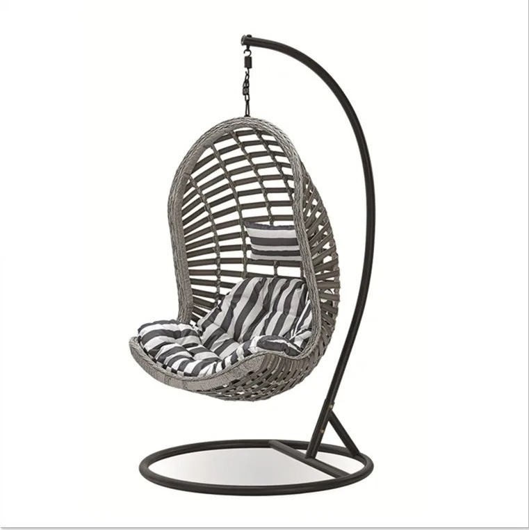 Hot Sale outdoor waterproof double seat hanging egg swing chair with metal stand woven belt indoor outdoor garden furniture