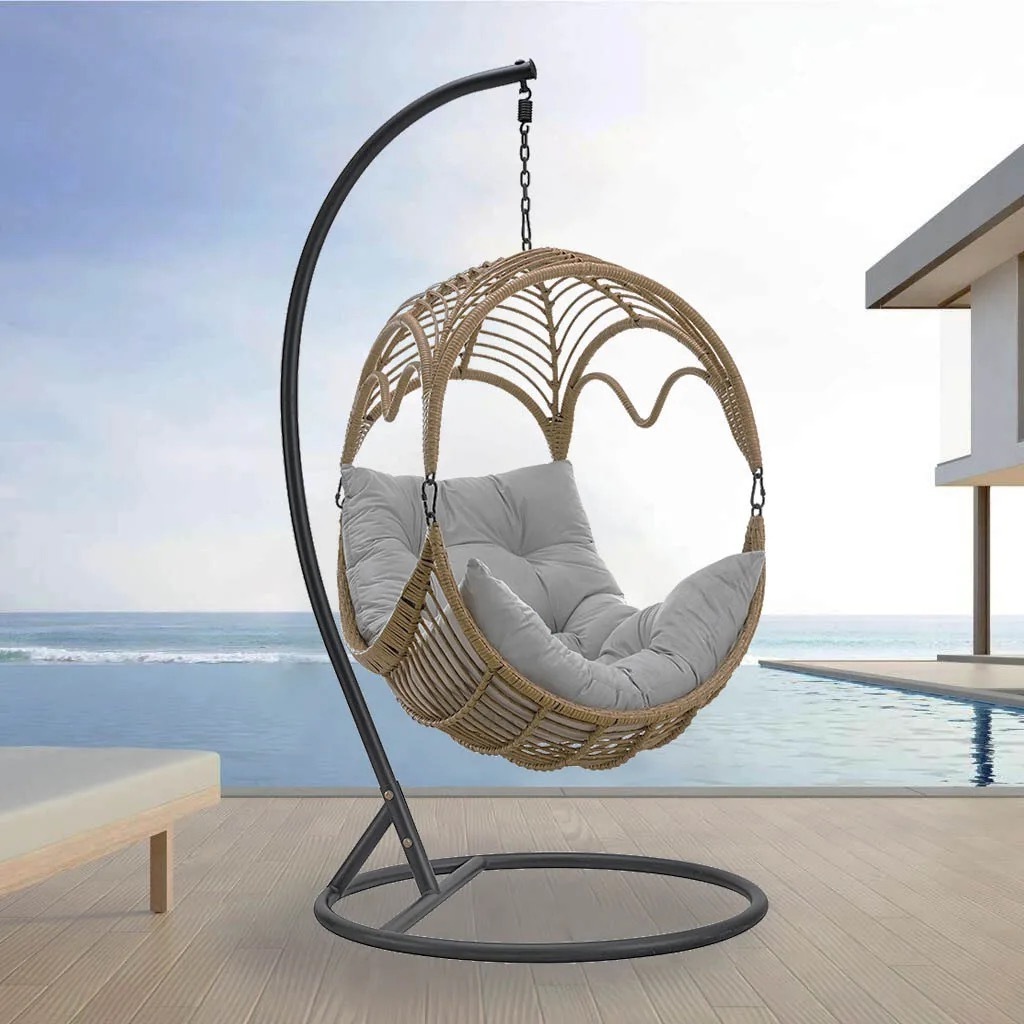 Hot Sale Outdoor Indoor Furniture Garden Living PE Rattan Waterproof Hanging Egg Swing Chair With Stand with Good Quality