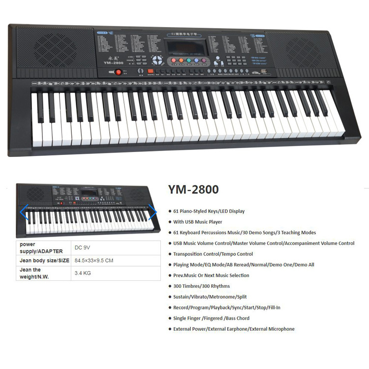 Professional OEM electronic organ piano keyboard with 61 keys music instruments keyboard