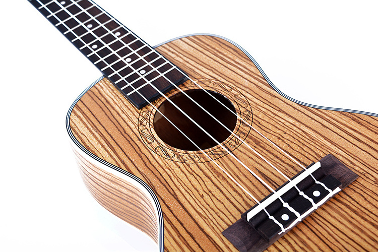 Chinese  Wholesale factory OEM custom wooden zebrawood Soprano electric ukulele