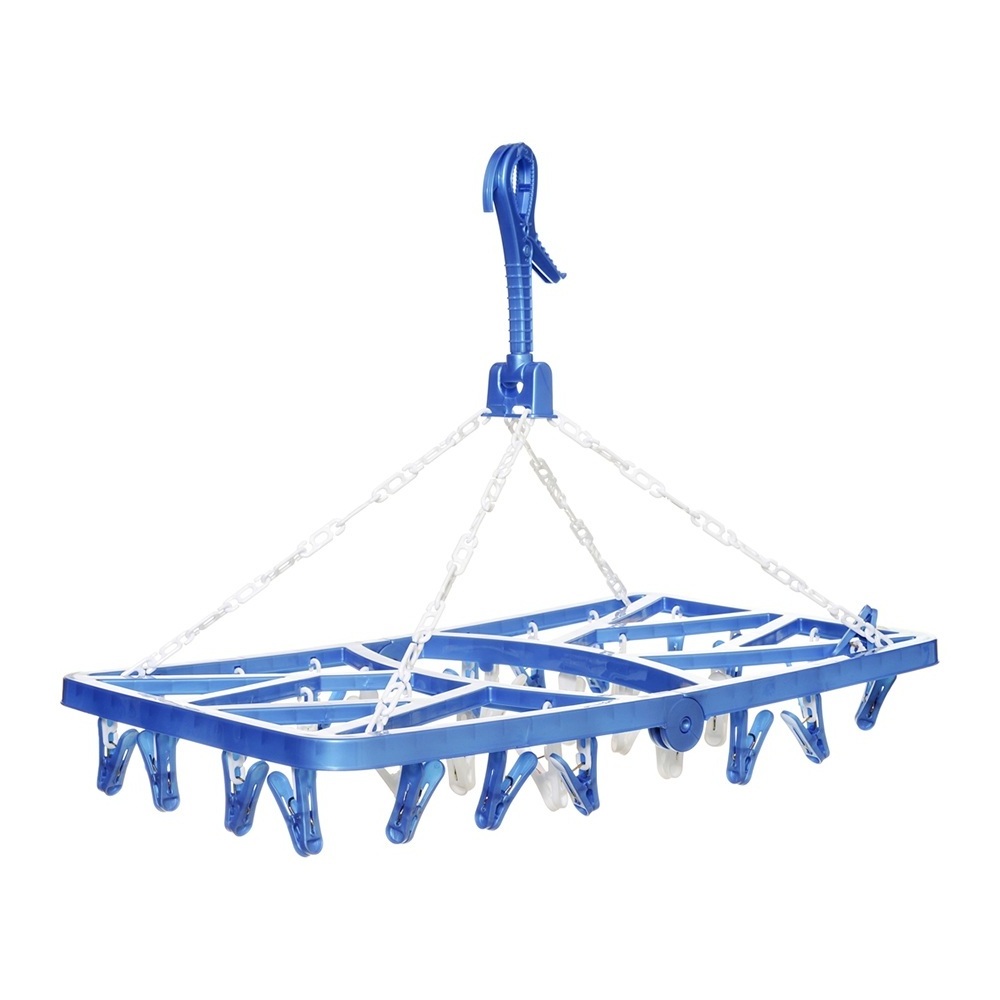 High Quality Colorful Foldable  Plastic Hanger With 32 Pegs  Multifunctional Folding Clothes Hanger with Clips