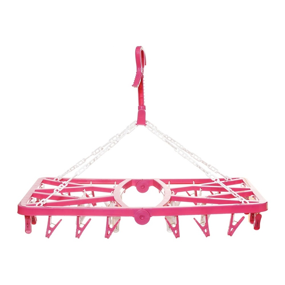 High Quality Colorful Foldable  Plastic Hanger With 32 Pegs  Multifunctional Folding Clothes Hanger with Clips