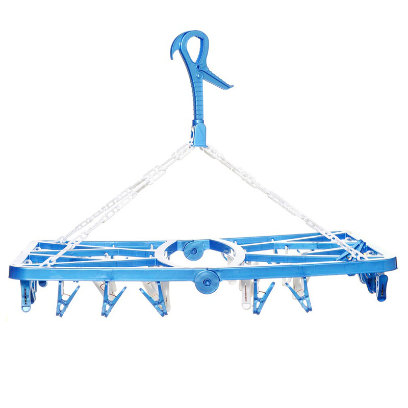 High Quality Colorful Foldable  Plastic Hanger With 32 Pegs  Multifunctional Folding Clothes Hanger with Clips