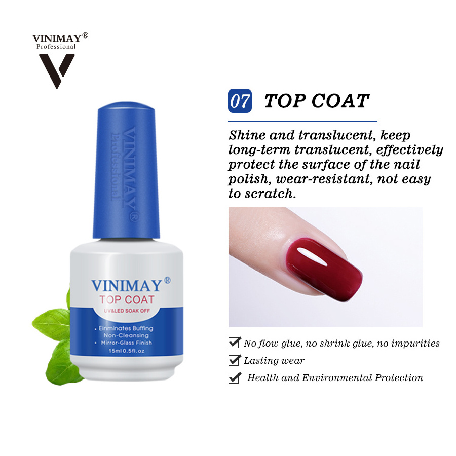 Vinimay Hot Sale Sealant Primer Easy Soak Off UV Gel Polish long lasting Base And Top Coat Gel Nail Polish Wholesale