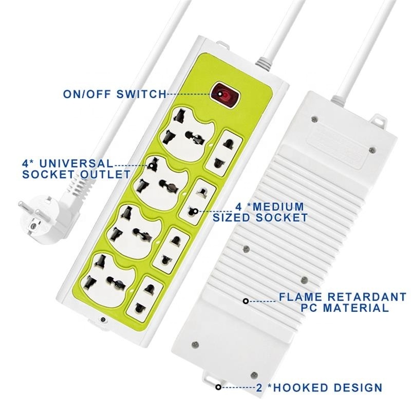 Newest Design Green Universal Electrical Power Strip Multi Extension 4 Way socket