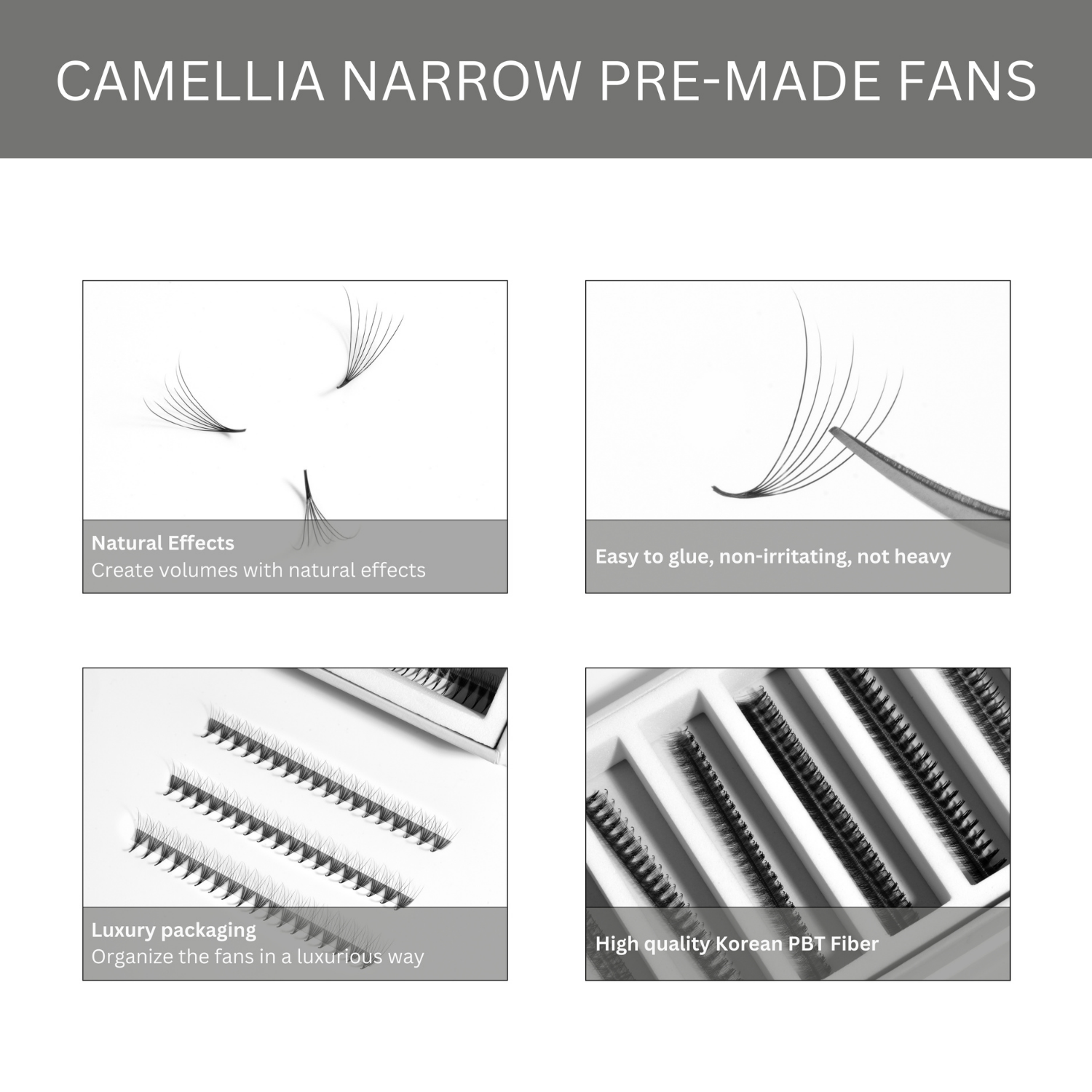 New Camellia Narrow Pre Made Loose Fans Eyelashes Extensions High Quality Private Logo Manufacturer DIY Lash Korean PBT