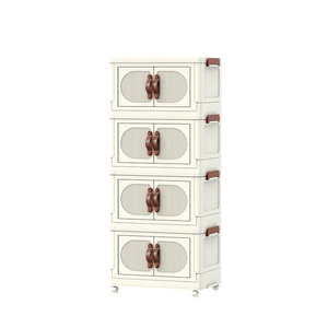 4 Tier Plastic Storage Bins with Drawers Foldable Stackable Closet Craft Organizers and Storage 24QT Drawer Storage for Bedroom