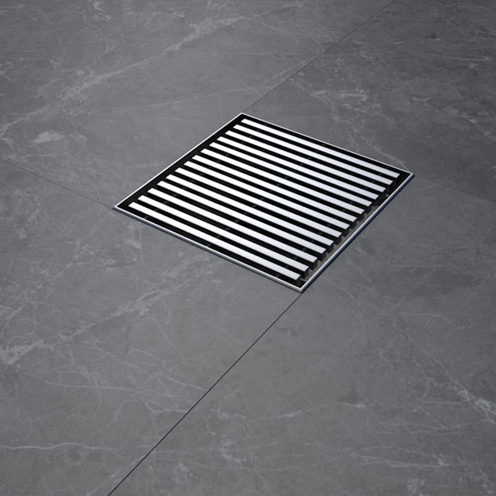 Silver SUS304 Stainless Steel Square Shower Floor Drain  with Removable Cover Grid Grate