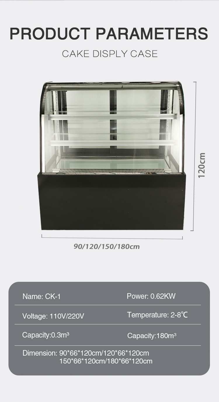 Arc stainless steel black and white cake, fruit, fresh, pizza, hamburger display case,show case display glass,refrigerated displ