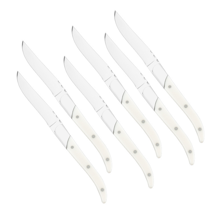 Steak Knives Set Pearl Color Serrated Blade Quality Colour Flatware Table Setting