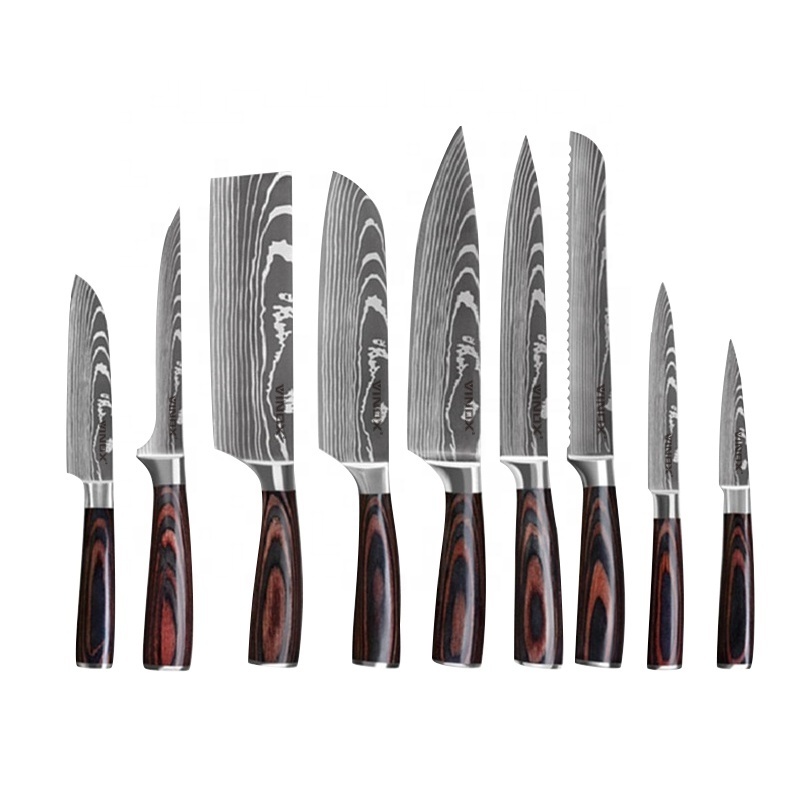 9 PCS handmade knife damascus steel layer pattern kitchen chef knife set