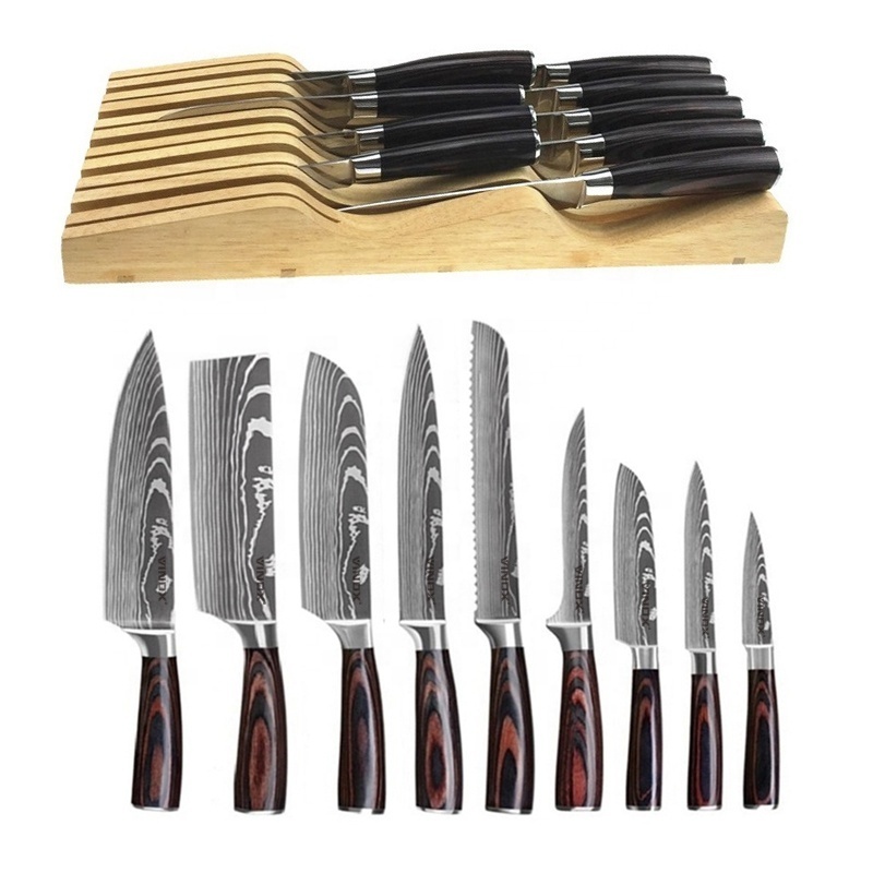 9 PCS handmade knife damascus steel layer pattern kitchen chef knife set