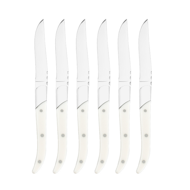 Steak Knives Set Pearl Color Serrated Blade Quality Colour Flatware Table Setting