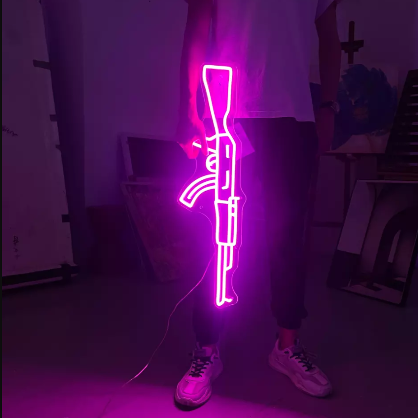 AK47 Gun Neon Sign, 12V PVC LED Neon Custom Party Wall Art Office Home ...