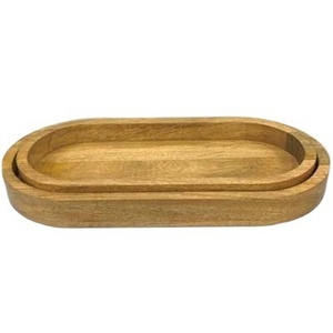 2023 Wholesale Custom large round wooden tray long wooden tray wooden breakfast tray with handle