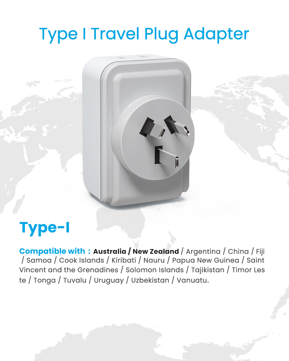 VINTAR Australia New Zealand Power Adapter 5 in 1 Type I Travel Adapter Australia Plug Adapter with 3 USB Ports