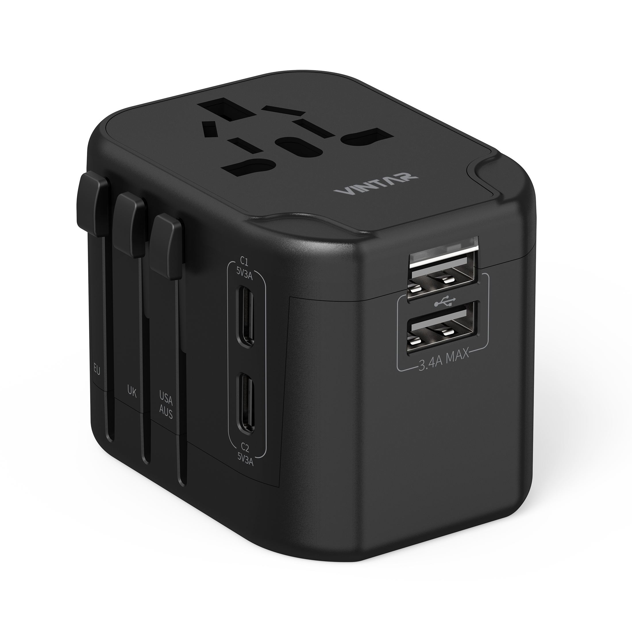 Universal Travel Adapter, VINTAR International Plug Adapter with 2 USB C and 2 USB Ports, Travel Essentials Power Adapter