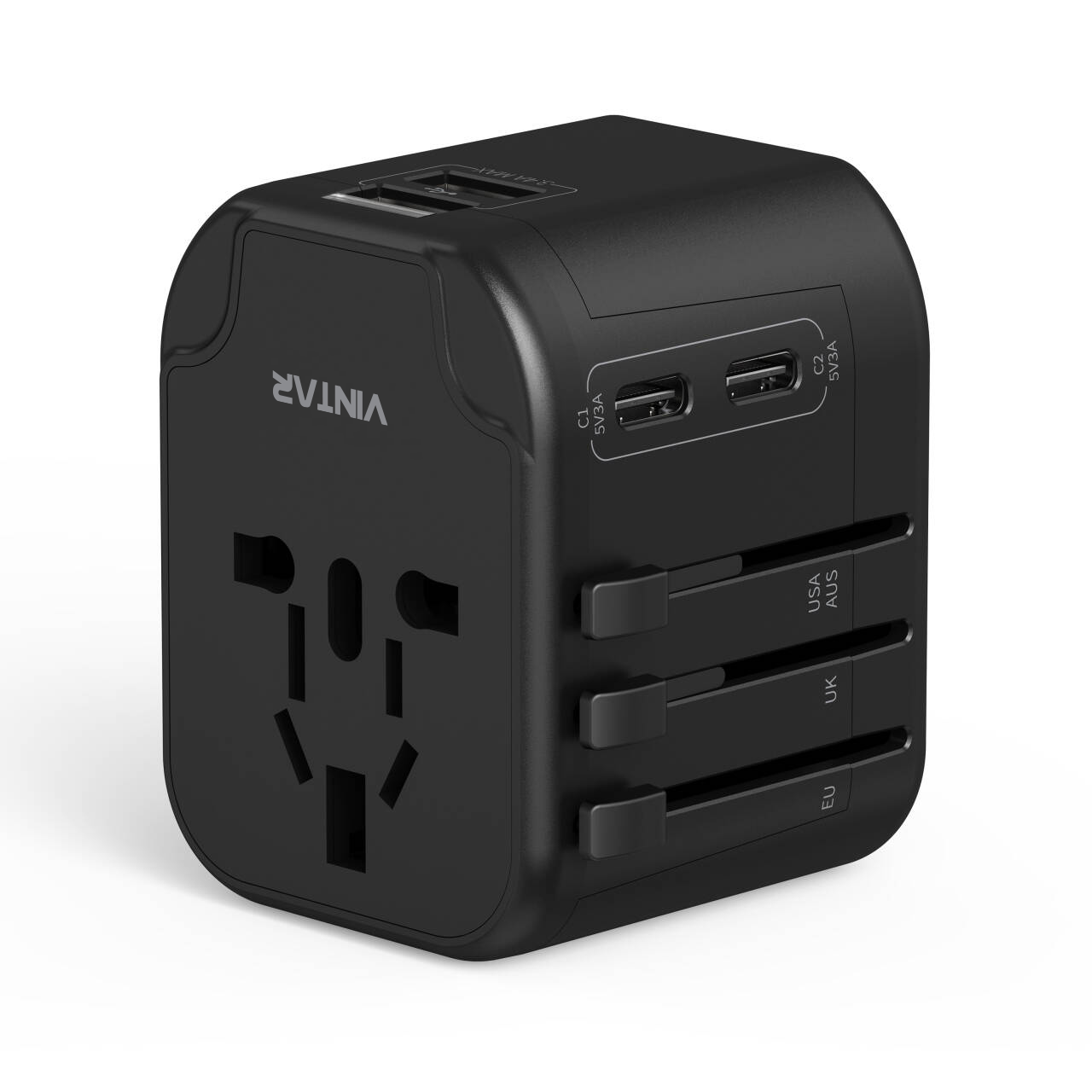 Universal Travel Adapter, VINTAR International Plug Adapter with 2 USB C and 2 USB Ports, Travel Essentials Power Adapter