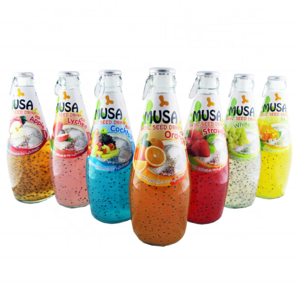 Thailand Beverages Drink Juice Glass Bottle Musa Basil Seed Fresh Flavour Drink