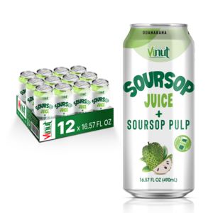 Made in Viet Nam 100% Real Soursop Juice with Pulp 490ml Canned Drink Low Fat No Sugar Free Sample Private Label Manufacture