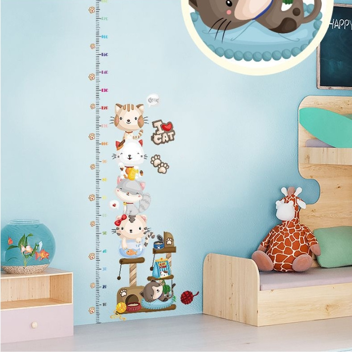 Gline ready to ship lovely cat kids height measure decoration pvc wall sticker