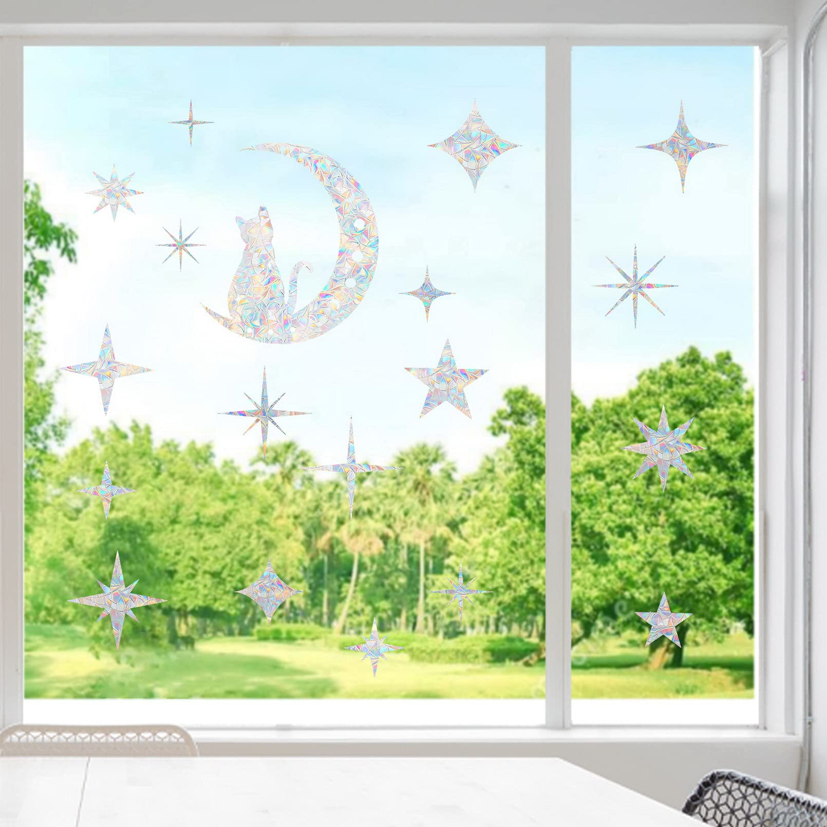 Moon Phase Window Clings Static Rainbow Glass Stickers Alert Decals 3D Sun Catcher Decorations Non Adhesive Prismatic Vinyl