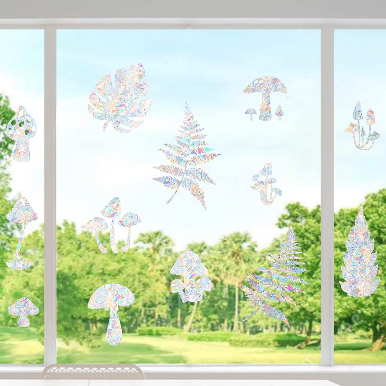 custom leaf window decoration sticker die cut rainbow window clings OEM anti-collision window sticker prismatic rainbow light