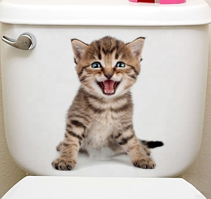 self adhesive lovely cat toilet 3d sticker