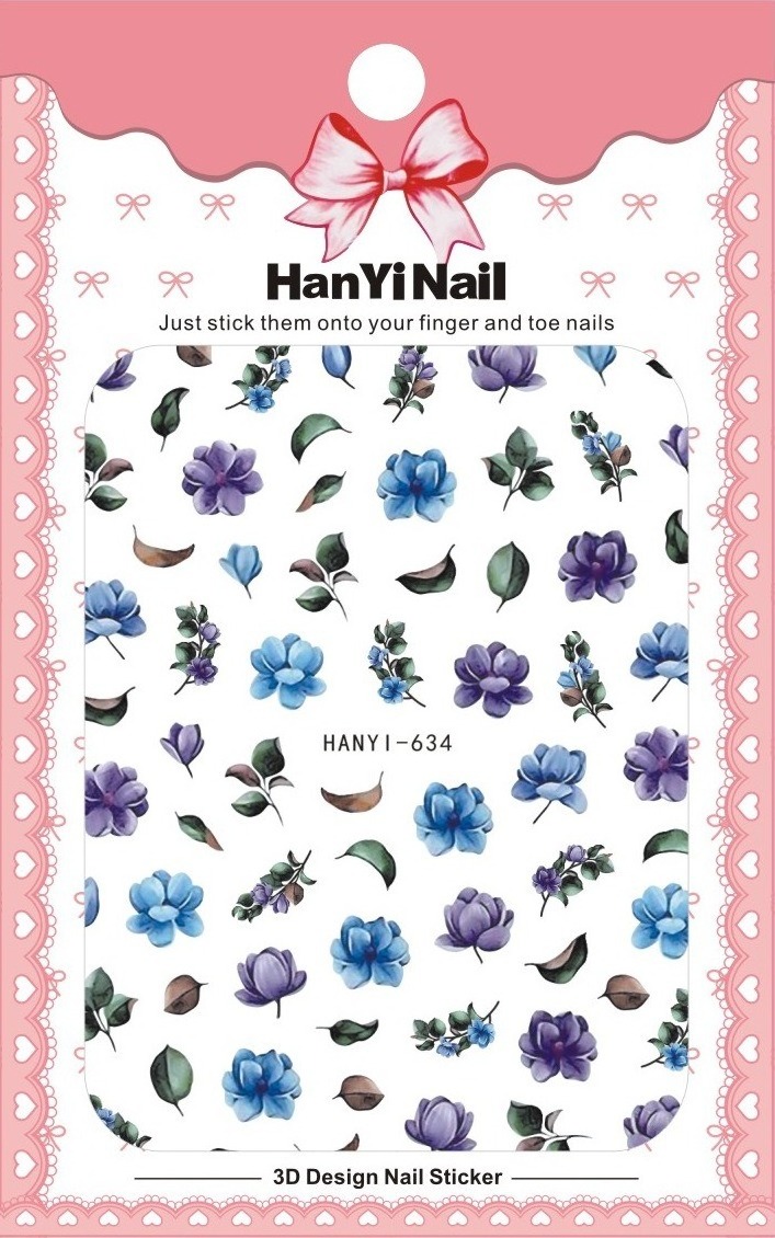 Flower stickers for nail art floral blue nail sticker adhesive decal sticker