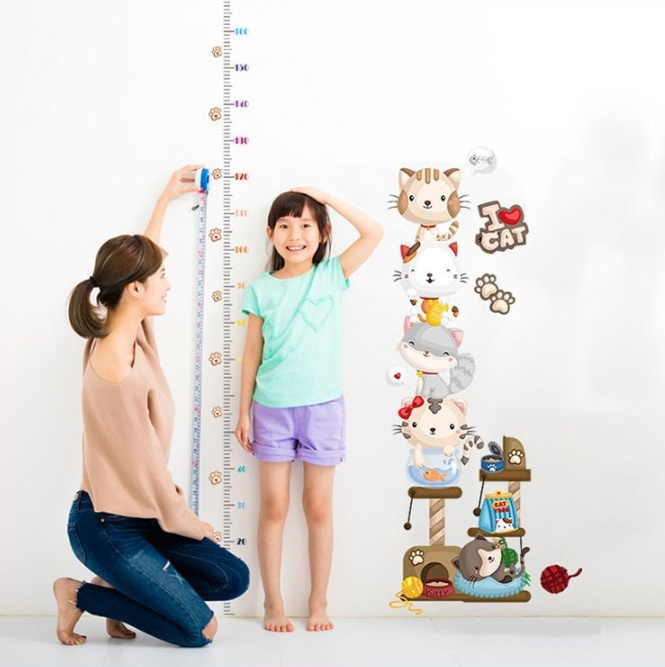 Gline ready to ship lovely cat kids height measure decoration pvc wall sticker