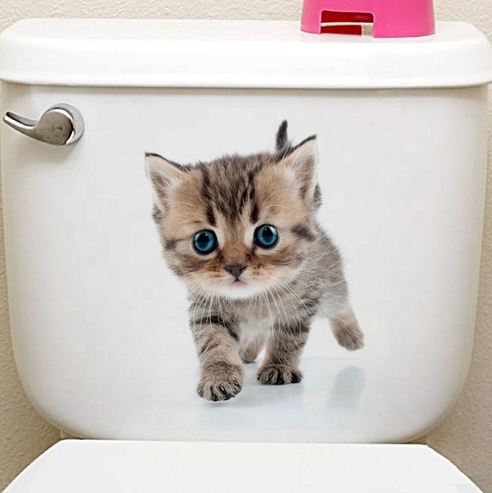 self adhesive lovely cat toilet 3d sticker