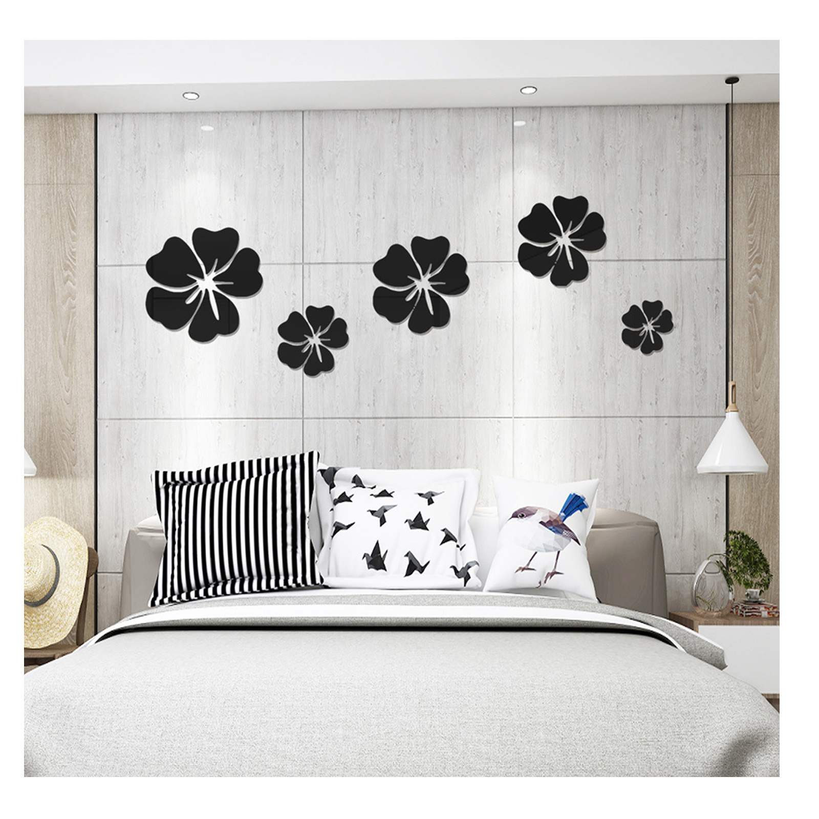 Wholesale flower wall mirror stickers acrylic custom decorative mirror Decal for Home Living Room Bedroom