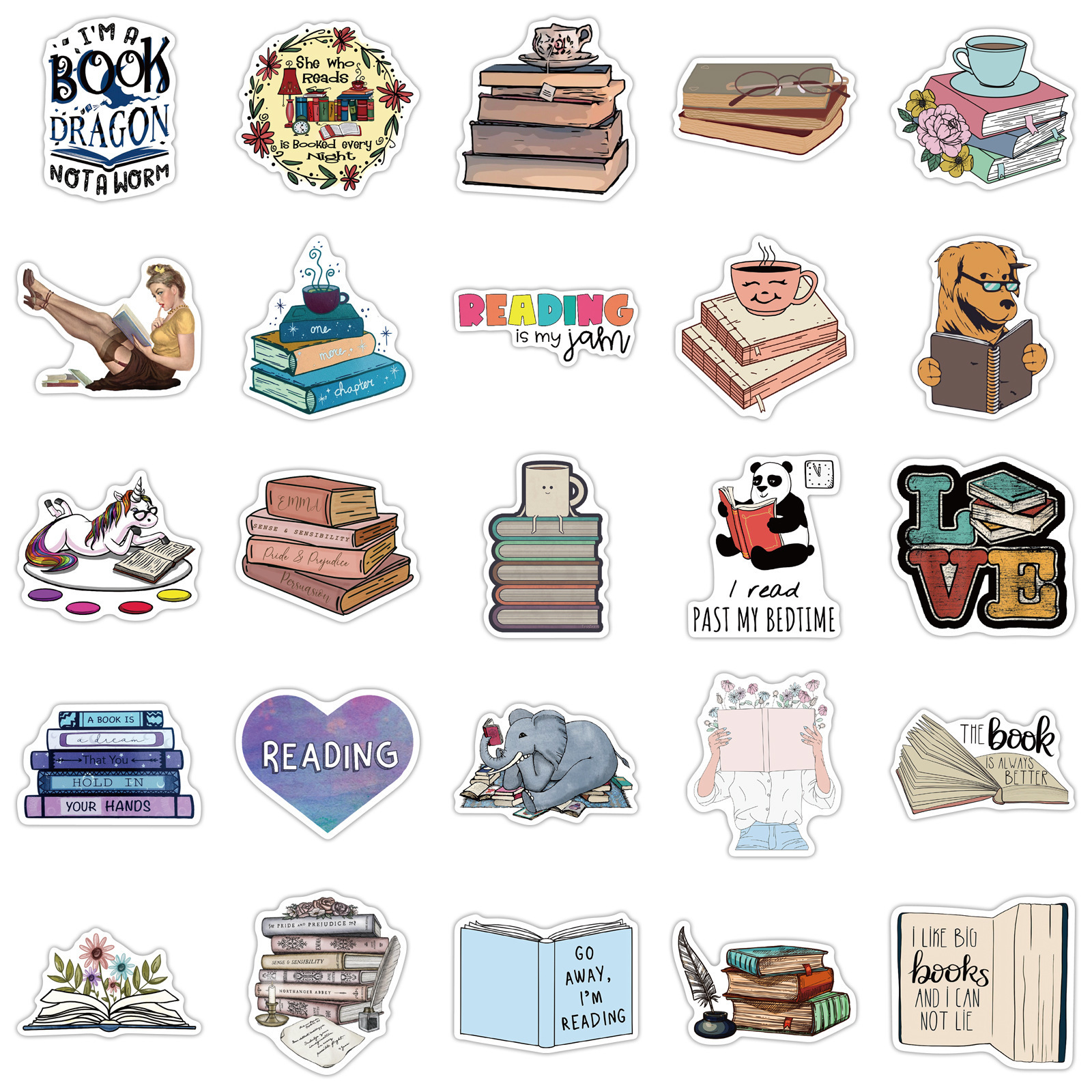 50PCS Cute Cartoon reading book Stickers Vinyl Waterproof Decorations sticker diy for kid