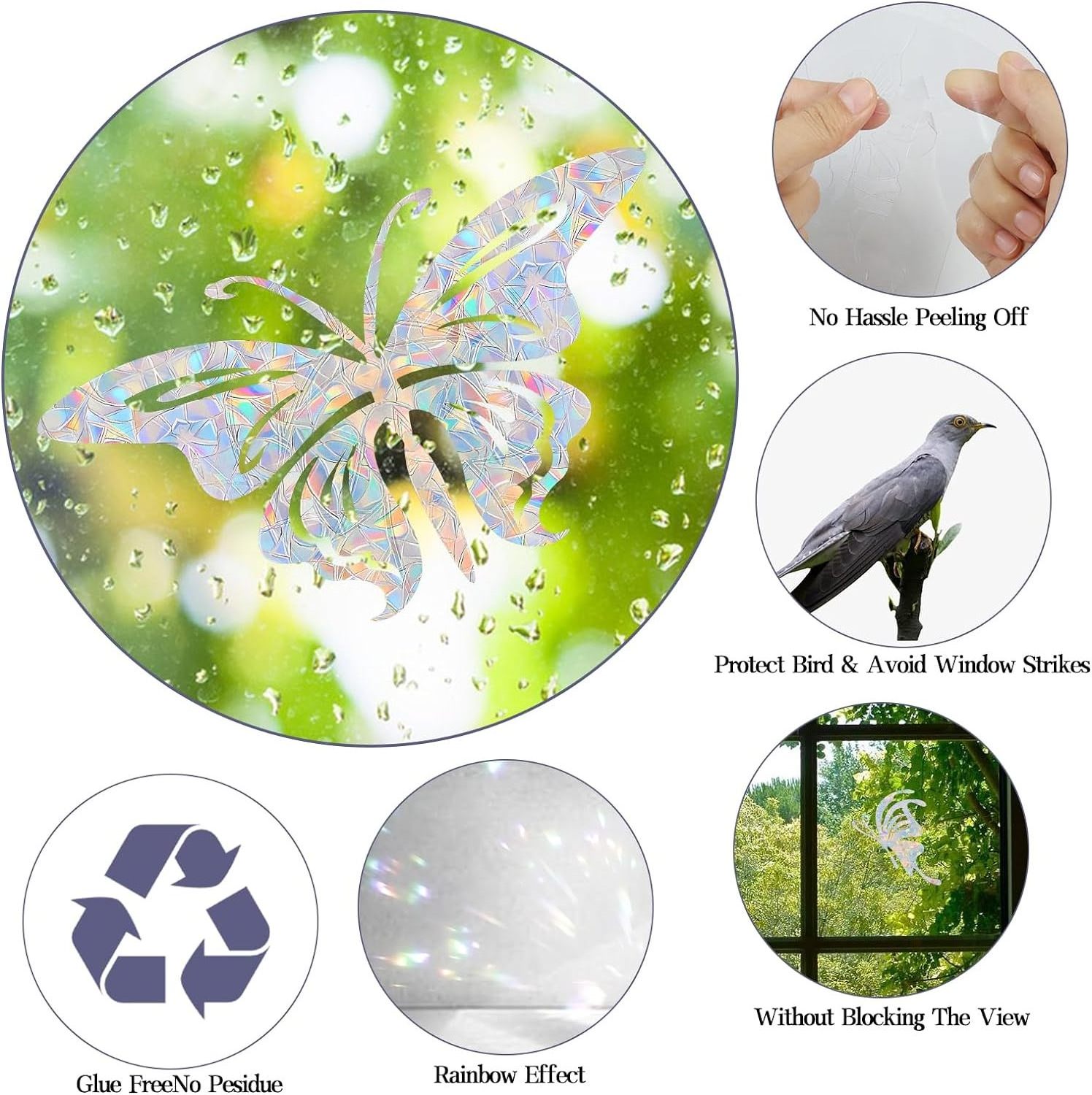 custom holographic butterfly window film anti-collision rainbow clings  to save birds,prismatic vinyl window stickers