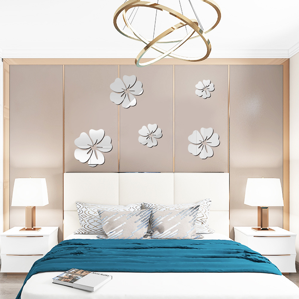 Wholesale flower wall mirror stickers acrylic custom decorative mirror Decal for Home Living Room Bedroom