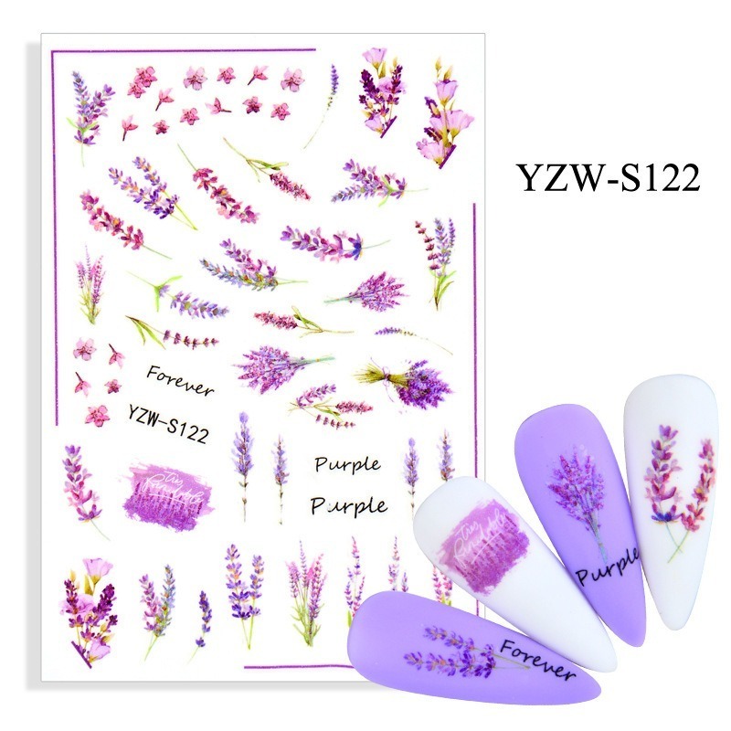 Flower nail art stickers decals summer floral nail decals lavender